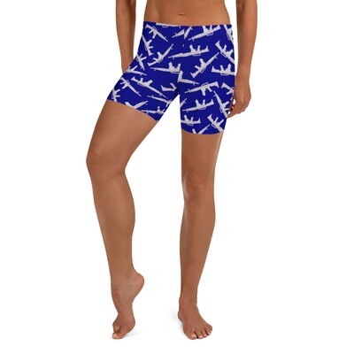 Blue and White Rifle Themed Shorts