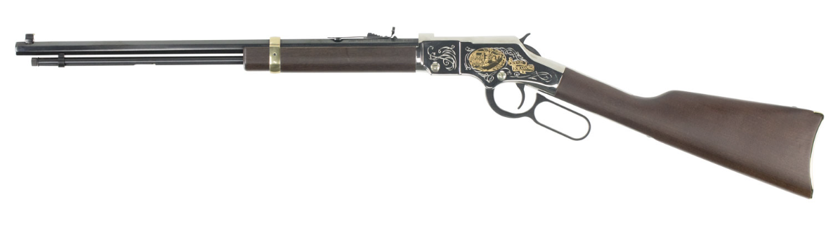 Henry Golden Boy Trucker&#39;s Tribute 22 Short, 22 Long or 22 LR Caliber with 16 LR/21 Short Capacity, 20&quot; Blued Barrel, Nickel-Plated Metal Finish &amp; American Walnut Stock Right Hand (Full Size)