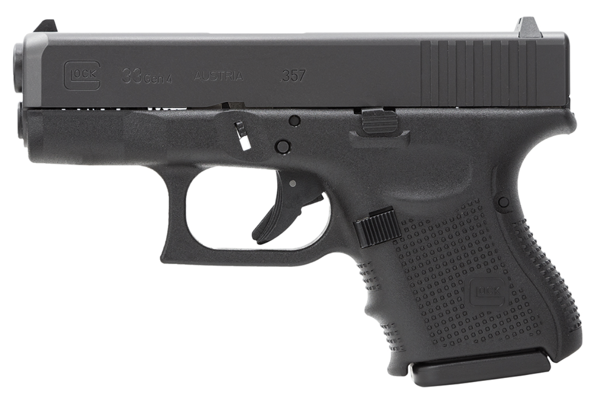 Glock G33 Gen4 Subcompact 357 Sig 3.43&quot; Barrel 9+1, Black Frame &amp; Slide, Finger Grooved Rough Texture Grip, Modular Backstrap, Reversible Mag. Catch, Safe Action Trigger