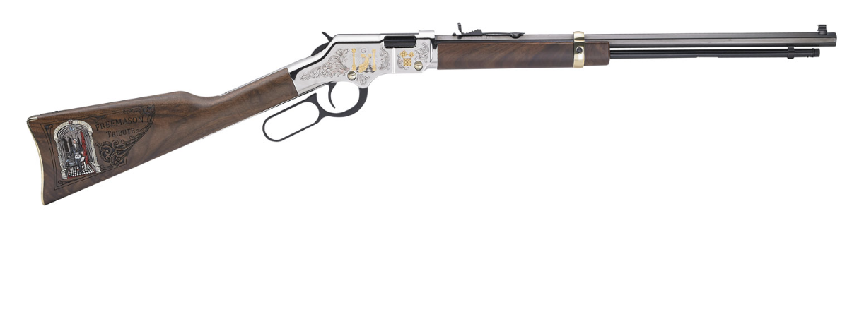 Henry Golden Boy Freemasons Tribute 22 Short, 22 Long or 22 LR Caliber with 16 LR/21 Short Capacity, 20&quot; Blued Barrel, Nickel-Plated Metal Finish &amp; American Walnut Stock Right Hand (Full Size)
