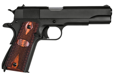 Auto Ordinance 1911 A1 GI Spec 45 ACP 7+1 5&quot; Matte Black Serrated Carbon Steel Slide Matte Black Matte Black Carbon Steel Checkered Wood w/Integrated US Logo Grips Right Hand