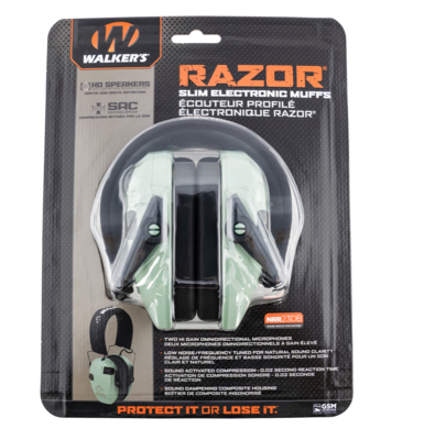 Walker Razor Slim Electronic Muff Polymer 23 dB Over the Head Sage Green/Black Adult