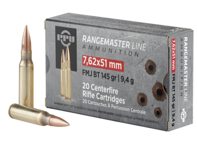 PPU Rangemaster Rifle 7.62x51mm NATO 145 gr Full Metal Jacket Boat-Tail (FMJBT) 20 Per Box