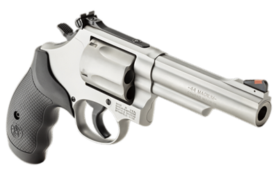 Smith &amp; Wesson Model 69 44 Rem Mag or 44 S&amp;W Spl Stainless Steel 4.25&quot; 2 Piece Barrel &amp; 5rd Cylinder, Matte Stainless Steel L-Frame, Full Stop Strap &amp; Barrel Serration, Internal Lock