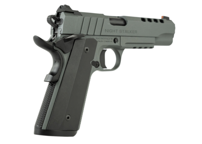Tisas 1911 Night Stalker Full Size 45 ACP 8+1 5&quot; Black Steel Ramped Barrel, Platinum Grey Cerakote Ported/Serrated Slide &amp; Frame w/Picatinny Rail &amp; Beavertail, Black Anodized Aluminum Grips