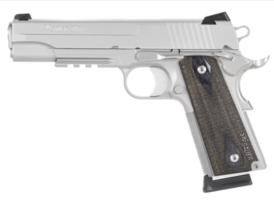 Sig Sauer 1911 Full Size *CA Compliant 45 ACP Caliber with 5&quot; Barrel, 8+1 Capacity, Overall Stainless Steel Finish, Picatinny Rail/Beavertail Frame, Serrated Slide &amp; Blackwood Grip