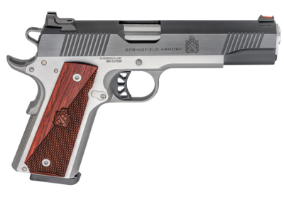 Springfield Armory PX9120L 1911 Ronin 45 ACP 8+1 5&quot; Barrel, Stainless Steel Frame w/Beavertail, Serrated Blued Carbon Steel Slide, Hybrid Smooth/Checkered Crossed Cannon Wood Laminate Grip