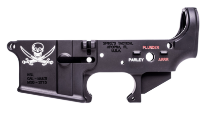 Spikes Calico Jack Stripped Lower Receiver Multi-Caliber 7075-T6 Aluminum Black Anodized with Color Fill for AR-15