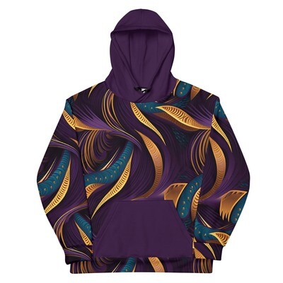 Safari Dreams Unleashed: Purple Amber Teal Unisex Hoodie with African Print