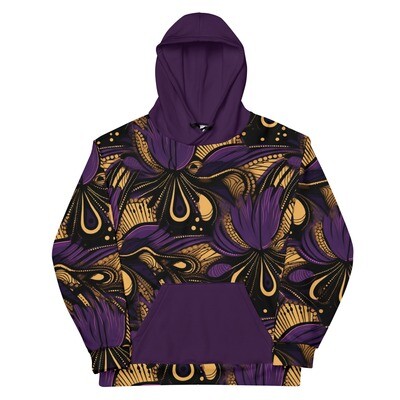 Regal Radiance: Gold and Purple Colorblock African Print Unisex Hoodie