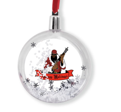 Black Santa With A Shotgun Snow Globe Holiday Ornament