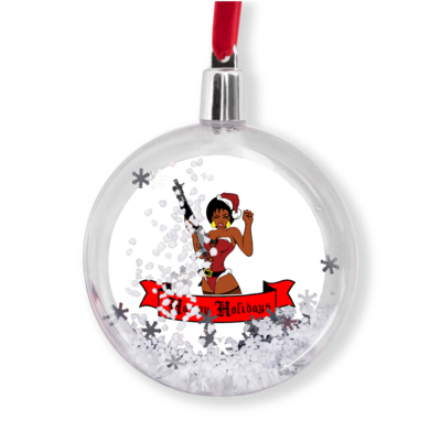 Black Mrs Santa Claus With A Shotgun Snow Globe Holiday Ornament