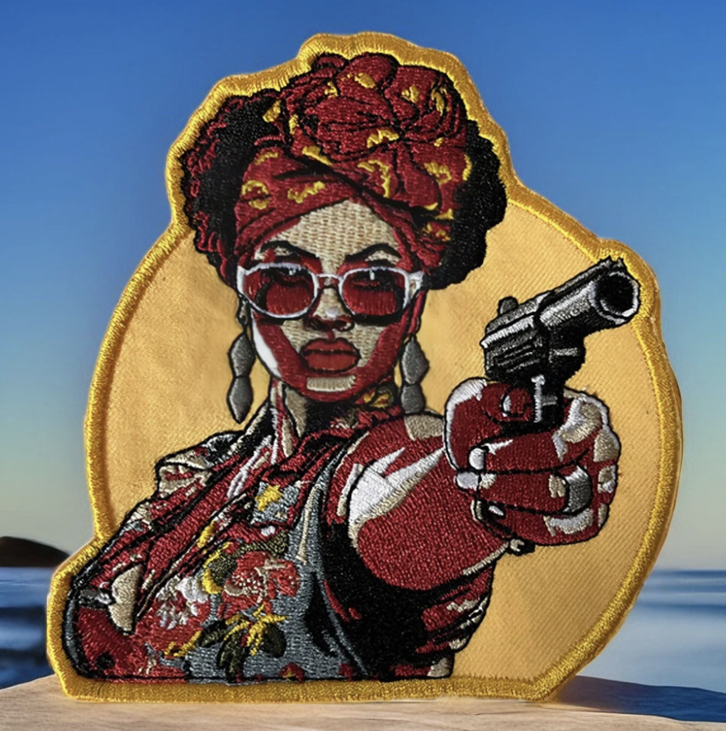 Black Rosie The Riveter With A Firearm Embroidered Iron On Patch