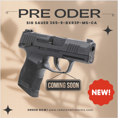Sig Sauer 3659BXR3PMS P365 BXR3P - MS - CA Micro-Compact 9mm Luger 10+1 3.10&quot; Black Steel Barrel, Black Nitron Optic Ready/Serrated Slide, Black Stainless Steel Frame w/Sig Rail, Black Polymer Grips