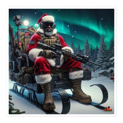 Tactical Santa Sleigh Sticker | Pro 2A Black Santa Sleigh with a Rifle | Gun Santa Sticker - Ships Free