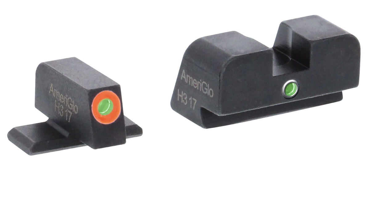 AmeriGlo SG201 i-Dot Sight Set for SIG Sauer Pistols using #8 Front &amp; #8 Rear Black | Green Tritium with Orange Outline Front Sight Green Tritium i-Dot Rear Sight