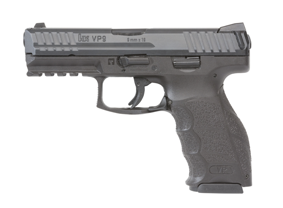 HK VP9 9mm Luger 10+1 4.09&quot; Black Polygonal Rifled Barrel, Black Serrated Slide &amp; Polymer Frame w/Picatinny Rail &amp; Serrated Trigger Guard, Black Finger Grooved Polymer Grips Ambidextrous