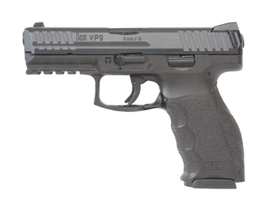 HK VP9 9mm Luger 10+1 4.09&quot; Black Polygonal Rifled Barrel, Black Serrated Slide &amp; Polymer Frame w/Picatinny Rail &amp; Serrated Trigger Guard, Black Finger Grooved Polymer Grips Ambidextrous