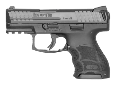HK VP9SK Sub-Compact 9mm Luger 10+1 3.39&quot; Black Polygonal Rifled Barrel, Black Serrated Slide &amp; Polymer Frame w/Picatinny Rail &amp; Serrated Trigger Guard, Black Finger Grooved Polymer Grips Ambidextrous