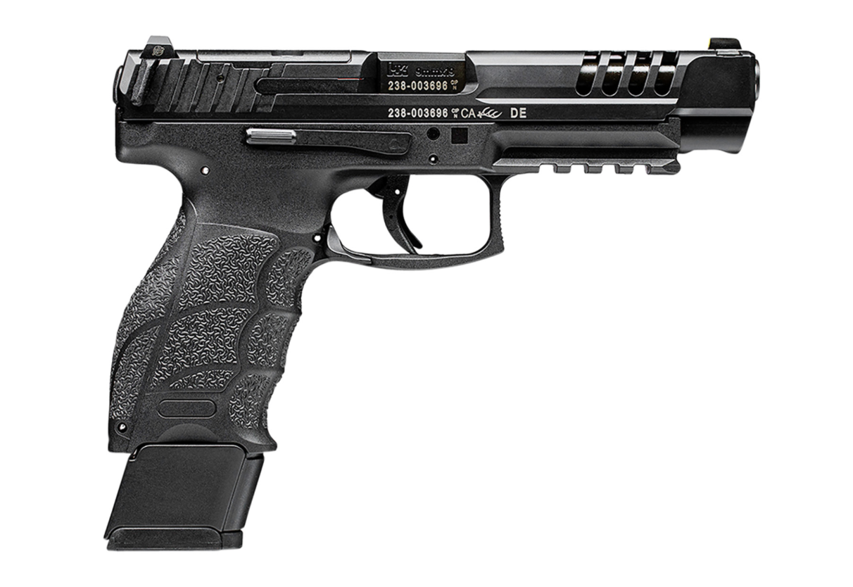 HK VP9L 9mm Luger 10+1 5&quot; Black Polygonal Rifled Barrel, Black Optic Ready/Serrated Long Slide &amp; Polymer Frame w/Picatinny Rail &amp; Serrated Trigger, Guard Black Finger Grooved Polymer Grips Ambidextrou