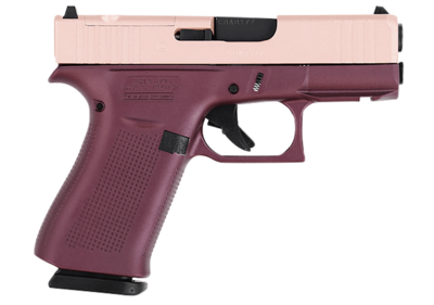 Glock  G43X MOS Sub-Compact 9mm Luger 10+1, 3.41&quot; Black GMB Barrel, Rose Gold Cerakote MOS Cut/Serrated Steel Slide, Black Cherry Cerakote Polymer Frame w/Beavertail &amp; Picatinny Rail Ambidextrous