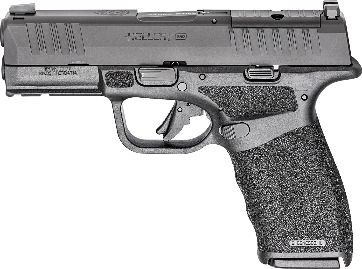 Springfield Armory Hellcat Pro OSP *CA Compliant Compact 9mm Luger 10+1, 3.70&quot; Black Melonite Hammer Forged Barrel, Black Melonite Optic Ready/Serrated Slide, Black Polymer Frame w/Picatinny Rail, Ada