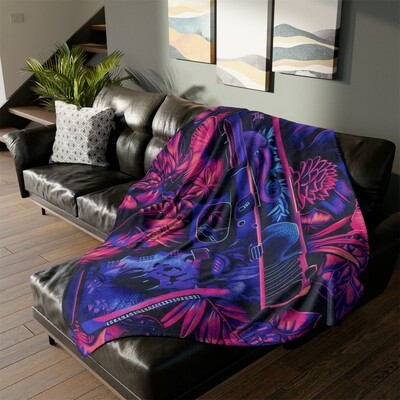 Tropical Handgun Fleece Throw Blanket - Vivid Jungle &amp; Gun Motif - Cozy Polyester Fleece - 3 Sizes Available Ships Free