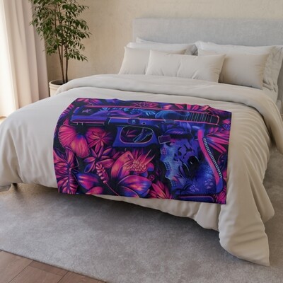 Tropical Handgun Fleece Throw Blanket - Vivid Jungle &amp; Gun Motif - Cozy Polyester Fleece - 3 Sizes Available Ships Free, Throw Size: 30&#39;&#39; × 40&#39;&#39;