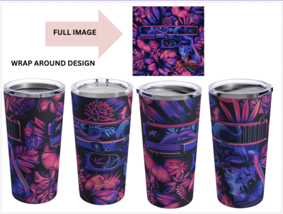 Tropical Handgun Stainless Steel 20oz Tumbler - Vivid Jungle &amp; Gun Motif Water Bottle Ships Free
