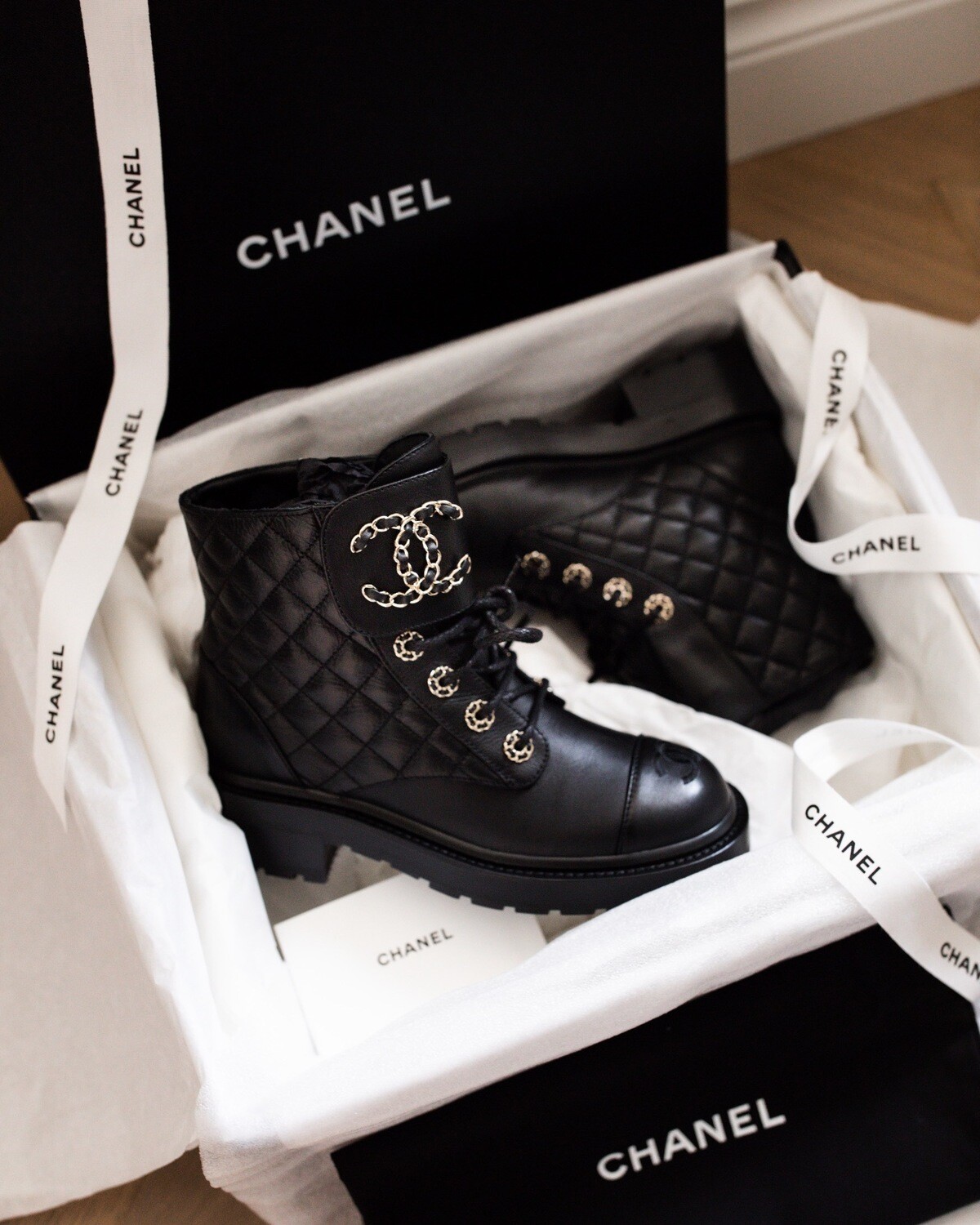 Chanel Combat Boots - Black, New In Box