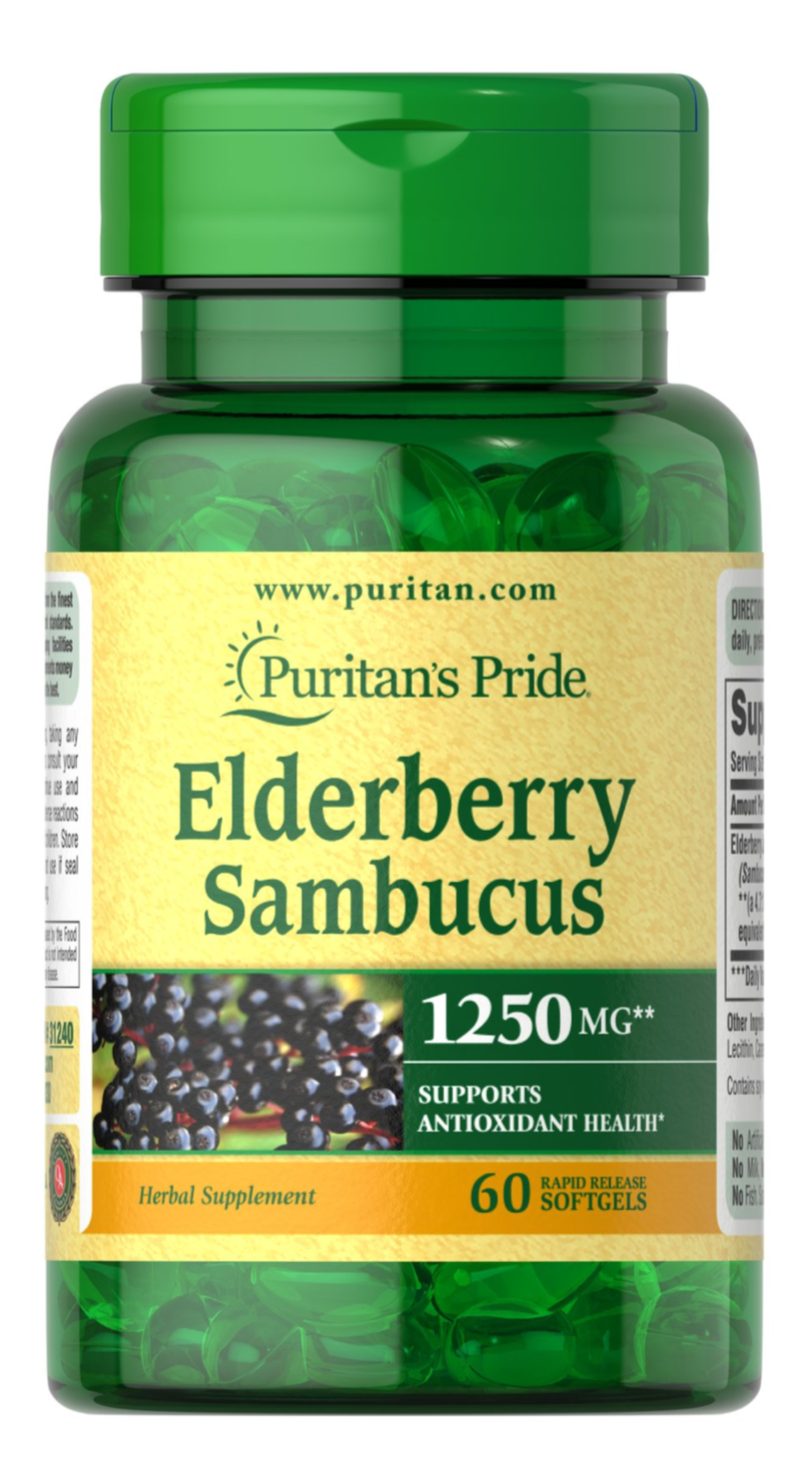 Puritan&#39;s Pride Elderberry Sambucus 1250 mg 60 Softgels