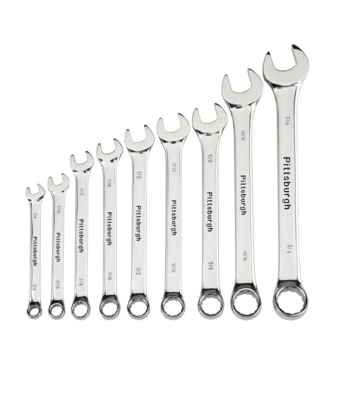 PITTSBURGH Fully Polished SAE Combination Wrench Set, 9 Pc.