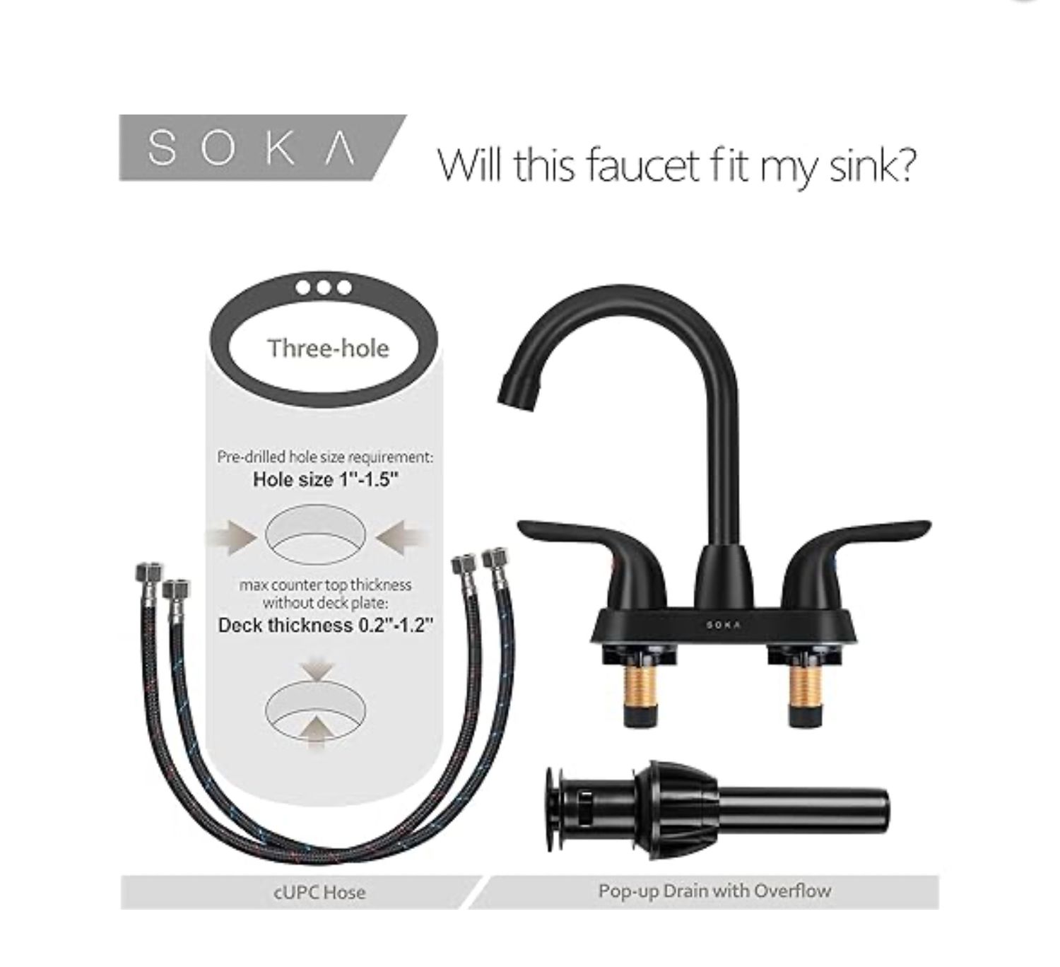 SOKA 2 Handle Bathroom Faucet Black