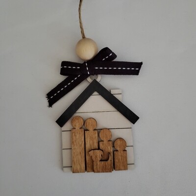 Wood house ornament for family