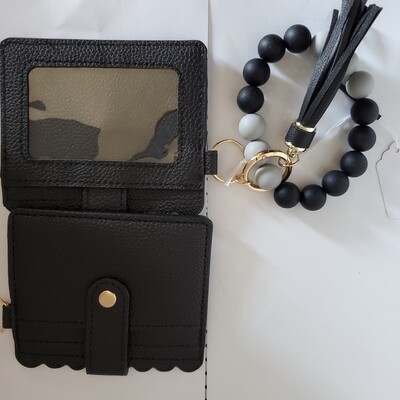 Mini wallet with wristlet- black