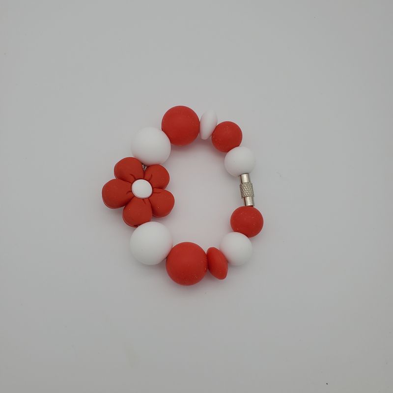 Beaded cup charms - red, white flower