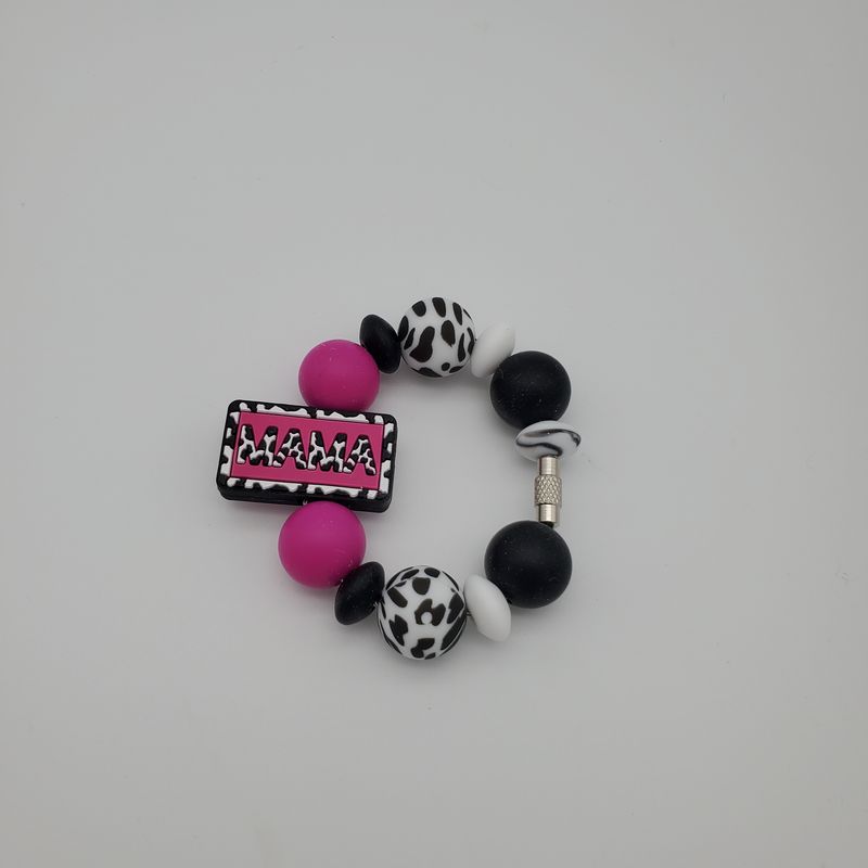Beaded cup charm - mama blk hot pink