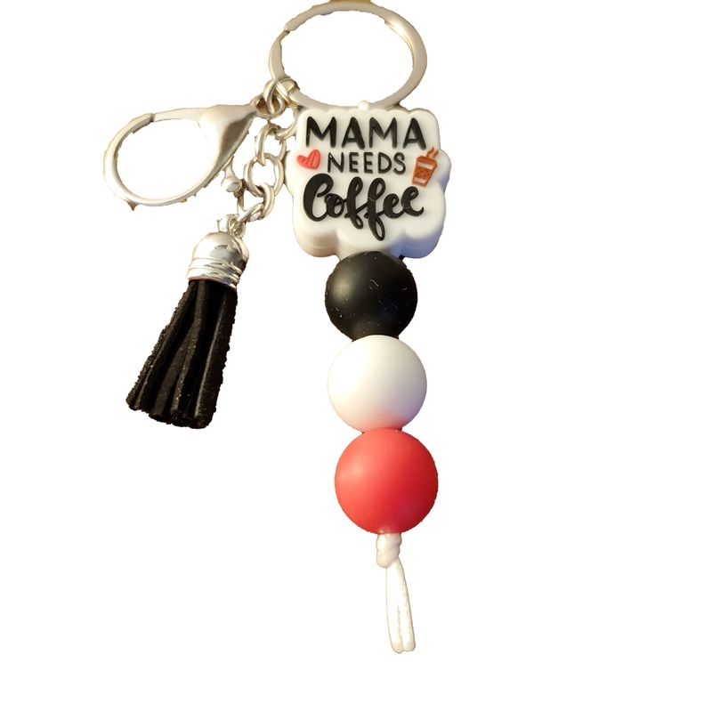 Beaded key chain - mama needs coffee