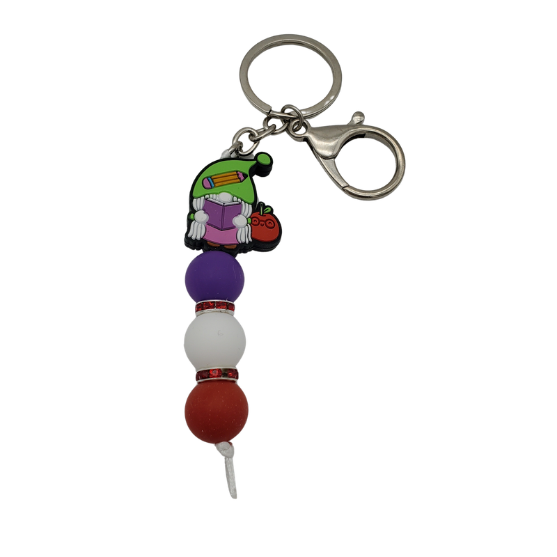 Beaded key chain - book loving gnome