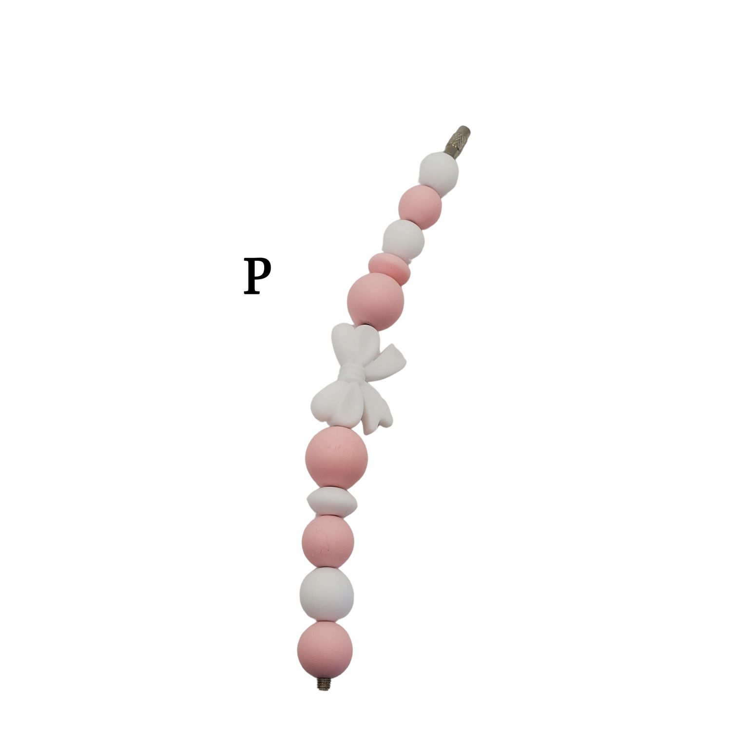 Beaded cup charm - Pink/white with bow