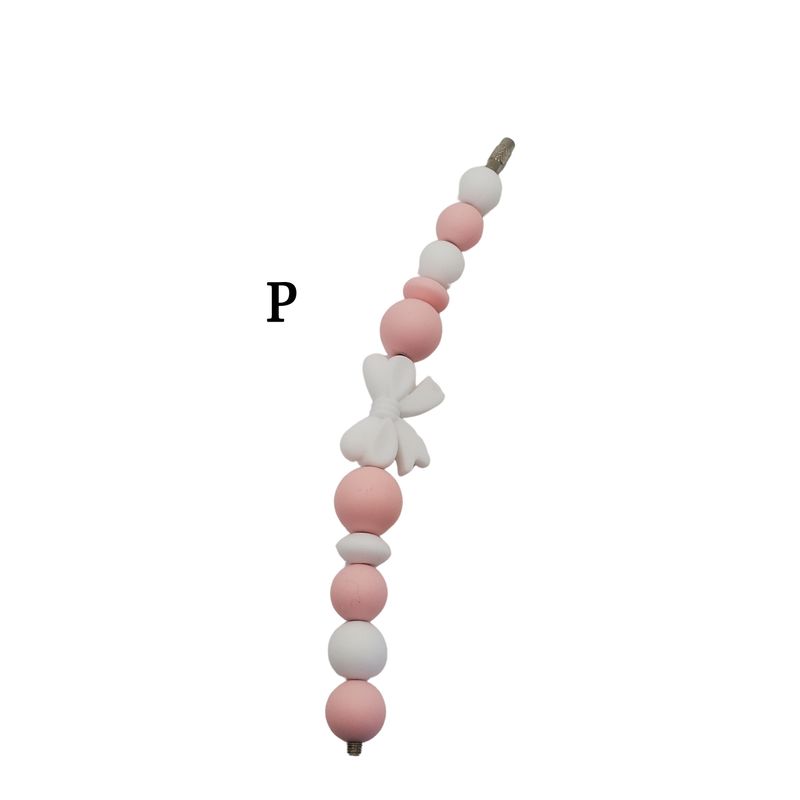 Beaded cup charm - Pink/white with bow