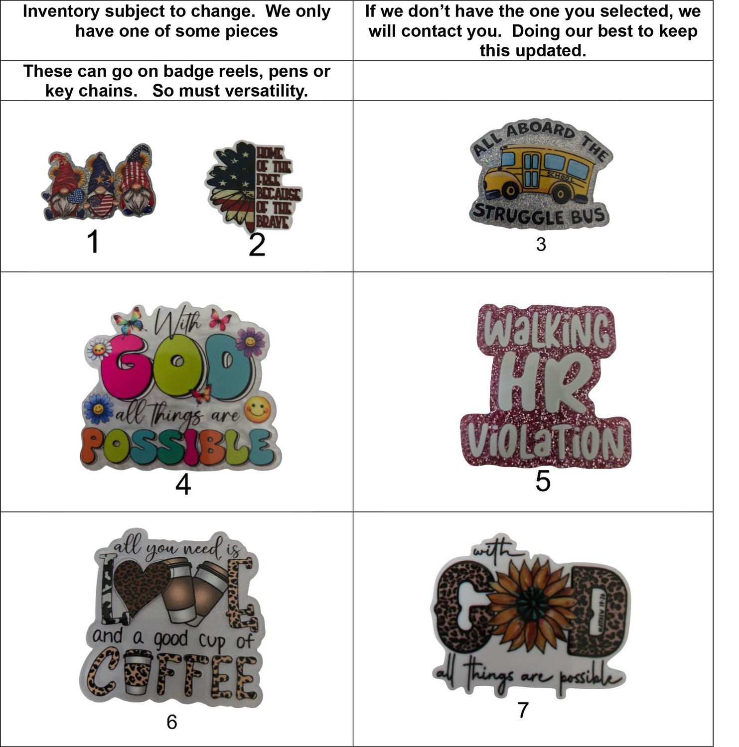 Flat back acrylics for badge reels