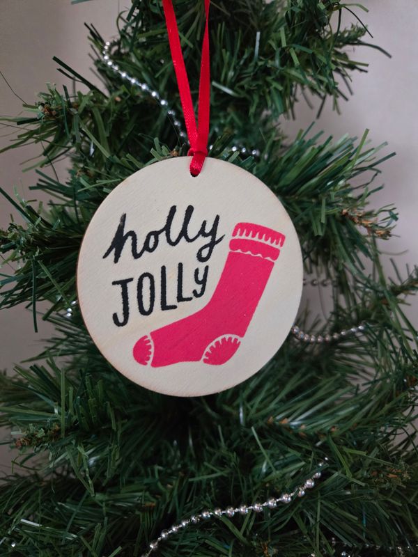 Wood circle stenciled ornaments