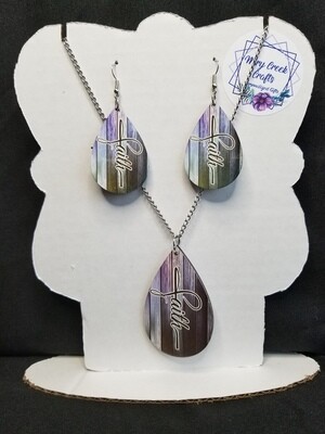 Purple Faith Earring and Necklace with Pendant