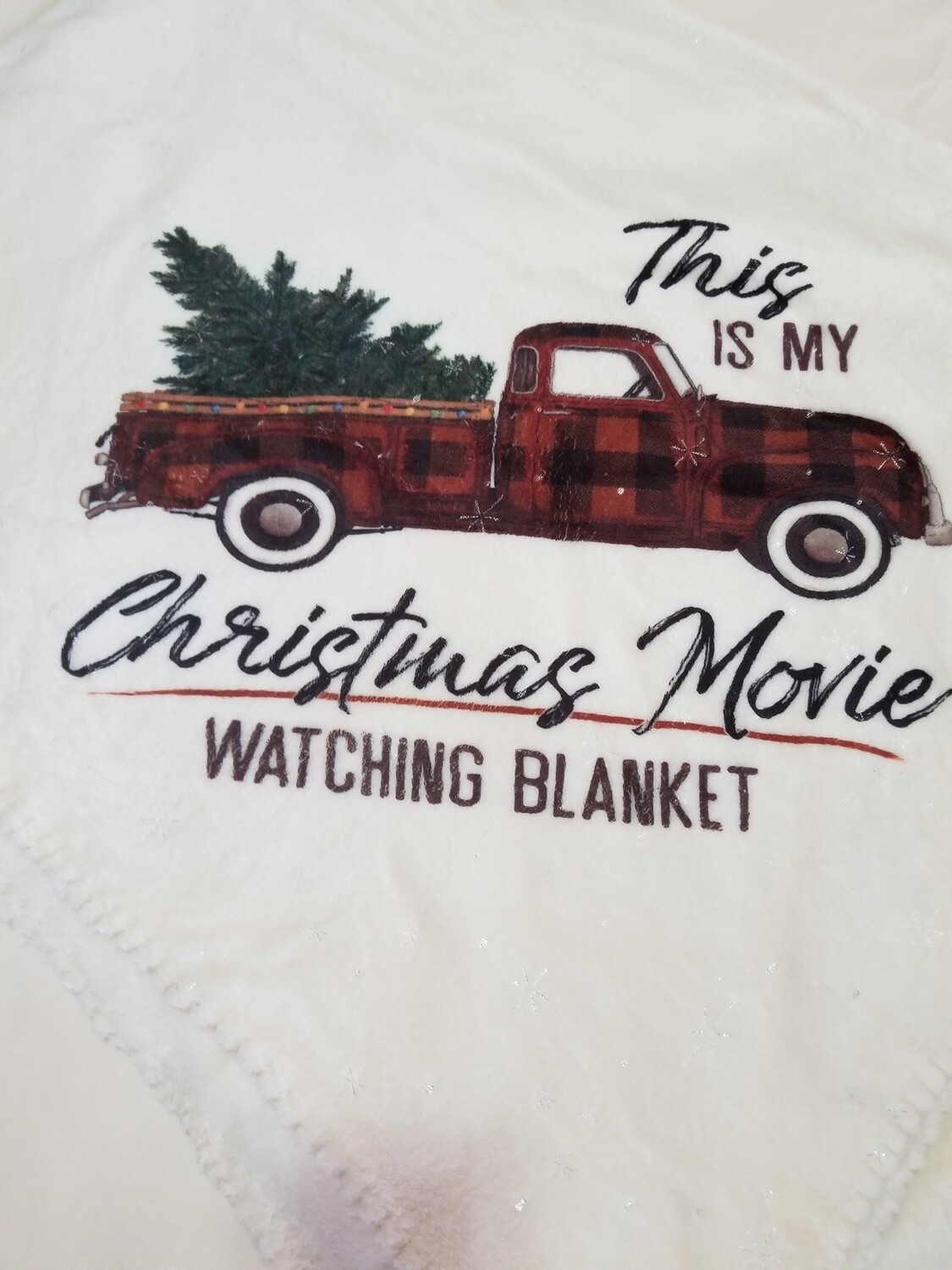 Christmas Movie Watching Blanket Cream Fleece Throw Gift Buffalo Plaid Truck Farmhouse Christmas