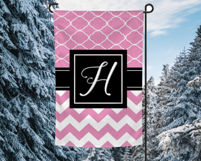 Personalized Pink and White Chevron Garden Flag