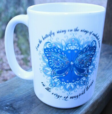 15oz Blue Butterfly Mug and Coaster Set