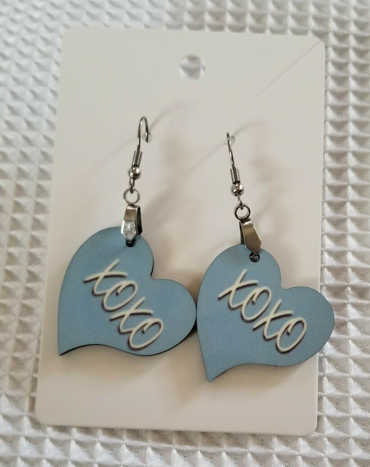 Valentine's Blue Heart XOXO Earrings