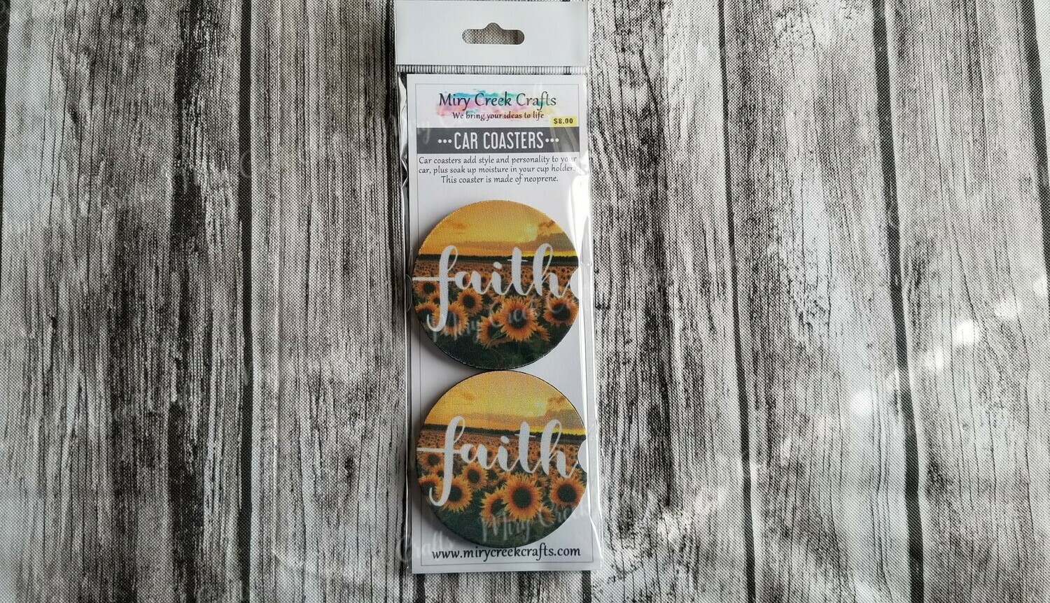 Faith Sunflower Car Coasters