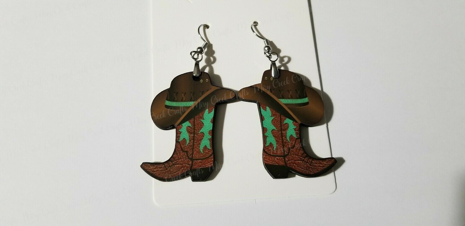 Brown and Teal Cowboy Earrings